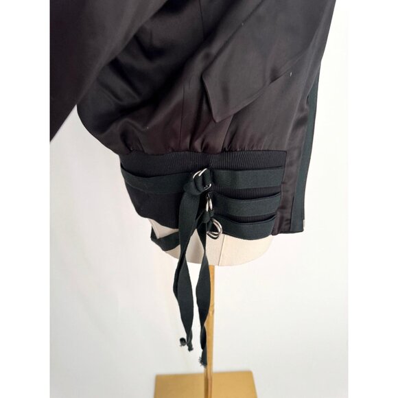 90s vintage black embellished silky sporty zip up bomber jacket XXS made Italy - Picture 7 of 8